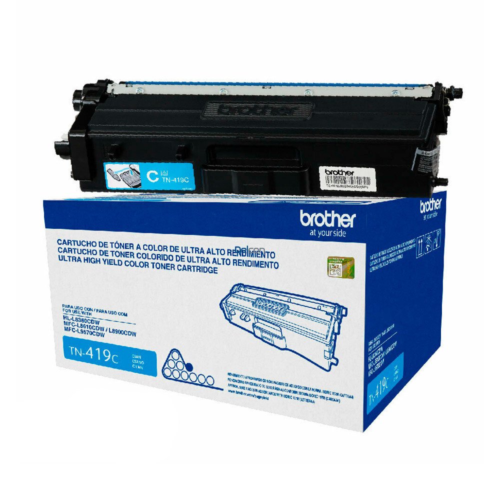 Cartucho De Tóner Brother TN419C Cyan, Para Impresoras Brother HL-L8360CDW / MFC-L8610CDW / MFC-L8900CDW / MFC-L9570CDW, Rendimiento 9.000 Páginas.
