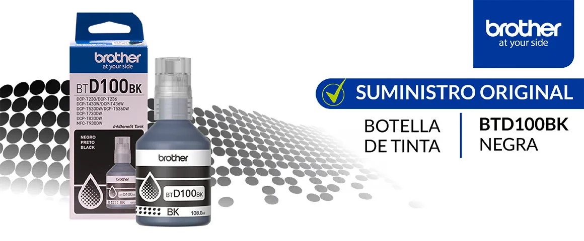 Botella De Tinta Brother BTD100BK DCP-T230 / DCP-T430W / DCP-T530DW / DCP-T730DW / DCP-T830DW / MFC-T930DW (108.0ml) Color Negro.