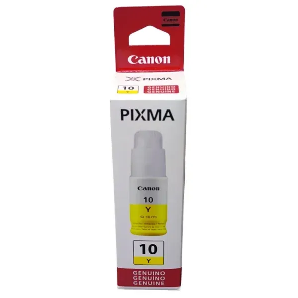 Botella De Tinta Canon GI-10 Amarillo, Para Impresoras Canon Pixma G6010 / G6011 / G7010 / GM2010 / GM2011, Rendimiento 7.700 Páginas.