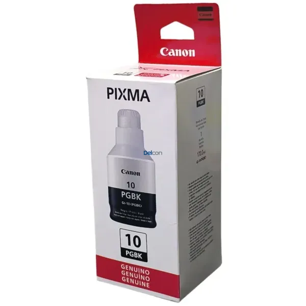 Botella De Tinta Canon GI-10 Negro, Para Impresoras Canon Pixma G5010 / G5011 / G6010 / G6011 / G7010 / GM2010 / GM2011, Rendimiento 8.300 Páginas.