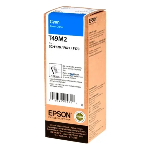 botella-de-tinta-epson-t49m220-surecolor-sc-f170-sc-f570-sc-f571-t49m2-color-cyan-original Tinta Epson T49M220 (T49M2) Color Cyan, Compatile Con Impresora e Plotter Epson SureColor SC-F170 / SC-F570 / SC-F571, Rendimiento 6.000 Páginas.