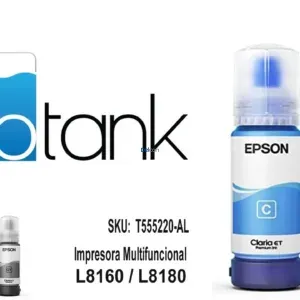 Botella De Tinta Epson T555220-AL [555] Color Cyan, Para Impresoras Fotográficas Epson EcoTank L8160 / L8180, Rendimiento 6.200 Páginas.