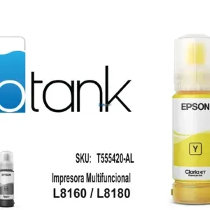 Botella De Tinta Epson T555420-AL [555] Color Amarillo, Para Impresoras Fotográficas Epson EcoTank L8160 / L8180, Rendimiento 6.200 Páginas.