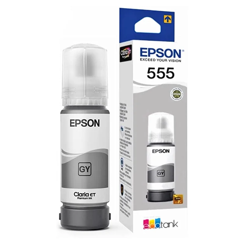 Botella De Tinta Epson T555520-AL [555] Color Gris, Para Impresoras Fotográficas Epson EcoTank L8160 / L8180, Rendimiento 6.200 Páginas.