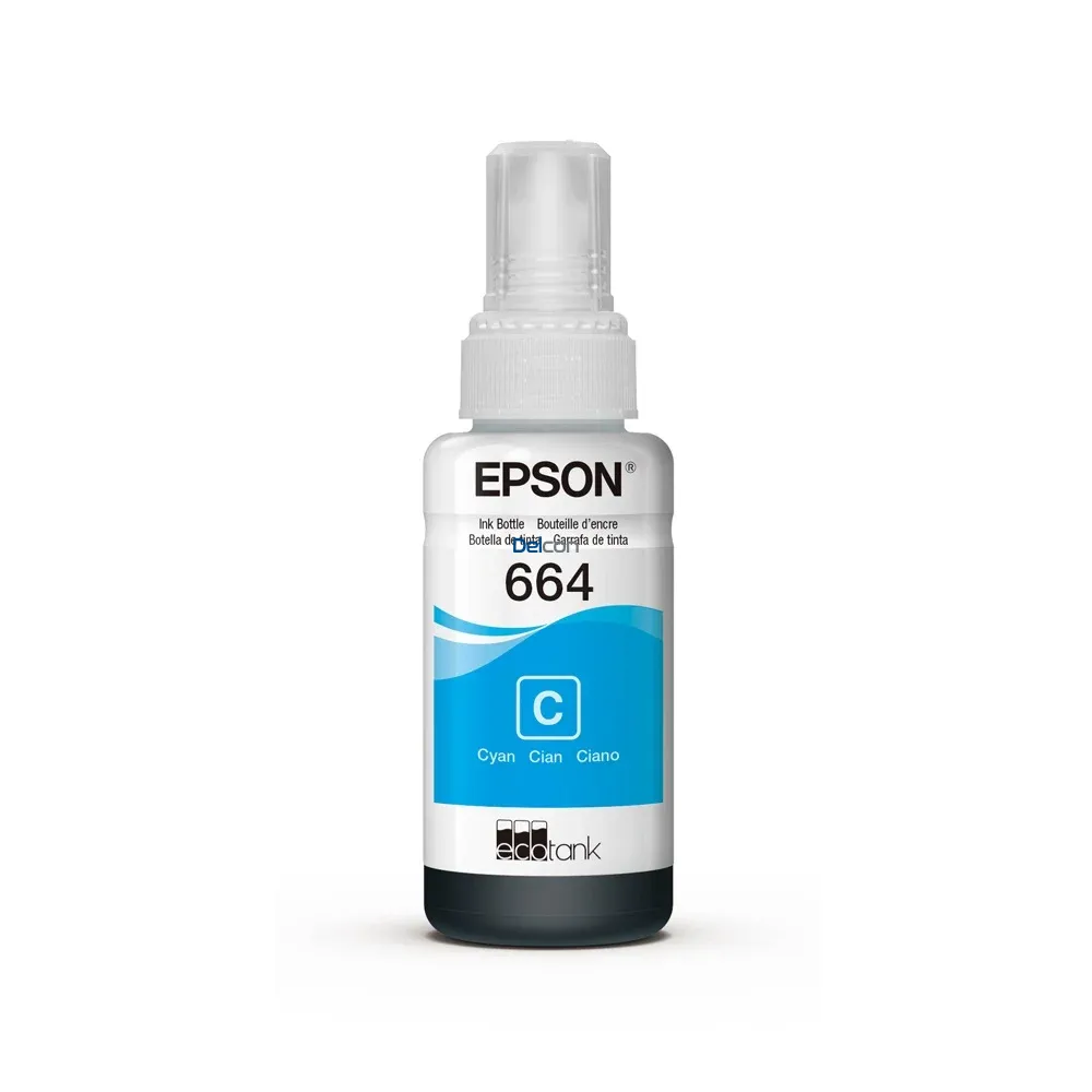 Tinta Epson T664220-AL EcoTank L210 / L220 / L310 / L350 / L365 / L380 / L395 / L455 / L475 / L495 / L575 Color Cyan, Rendimiento 4.000 Páginas.