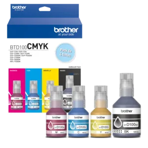 Tinta Brother BTD100CL-3PK & BTD100BK, Para Brother DCP-T230 / DCP-T430W / DCP-T530DW / DCP-T730DW / MFC-T930DW Color Negro Cyan Magenta Amarillo.