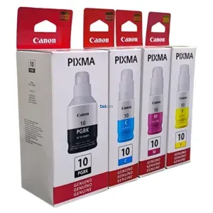 Botella De Tintas Canon GI-10 Color Negro Cyan Magenta Amarillo, Para Impresoras Canon Pixma G6010 / G6011 / G7010 / GM2010 / GM2011 [Juego Completo]