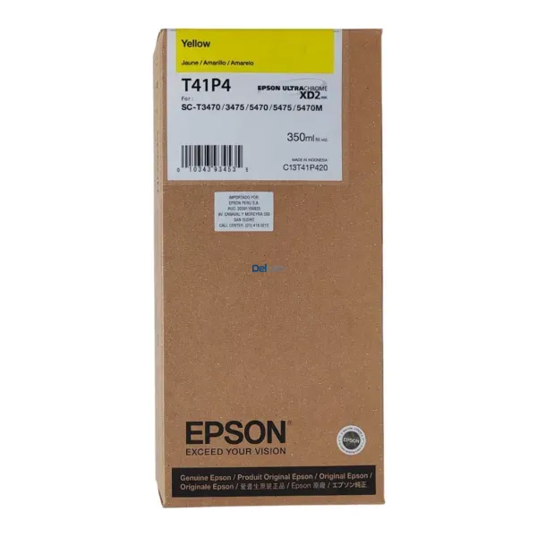 Tinta Epson T41P420 [T41P4] Amarillo, Para Impresoras Epson SureColor SC-T3470 / SC-T3475 / SC-T5470 / SC-T5475 / SC-T5470M, Rendimiento 14.000 Páginas.