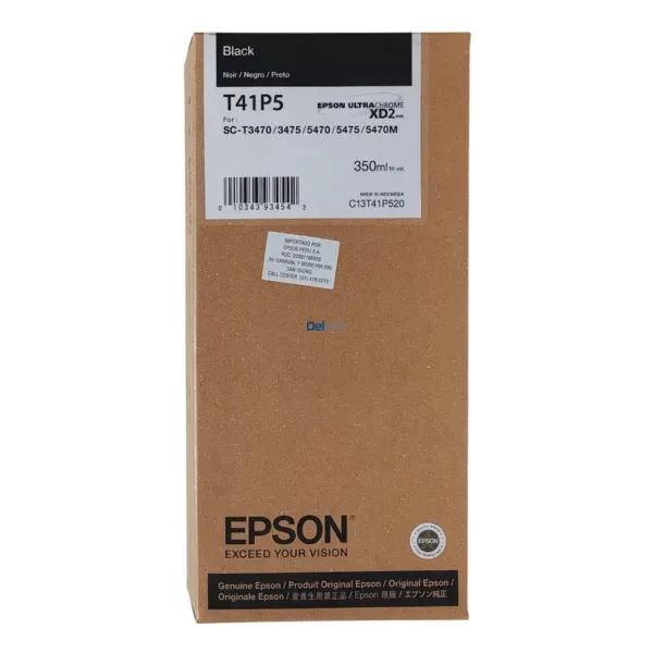 Tinta Epson T41P520 [T41P5] Negro, Para Impresoras Epson SureColor SC-T3470 / SC-T3475 / SC-T5470 / SC-T5475 / SC-T5470M, Rendimiento 14.000 Páginas.