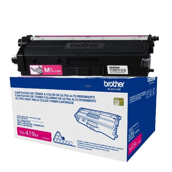 Cartucho De Tóner Brother TN419M Magenta, Para Impresoras Brother HL-L8360CDW / MFC-L8610CDW / MFC-L8900CDW / MFC-L9570CDW, Rendimiento 9.000 Páginas.
