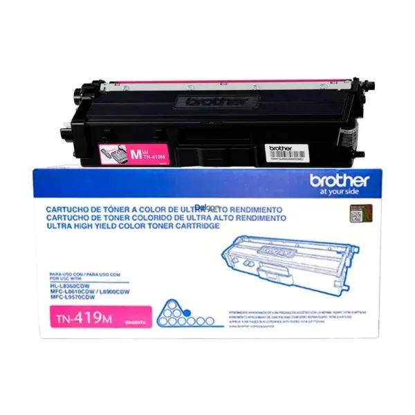 Cartucho De Tóner Brother TN419M Magenta, Para Impresoras Brother HL-L8360CDW / MFC-L8610CDW / MFC-L8900CDW / MFC-L9570CDW, Rendimiento 9.000 Páginas.