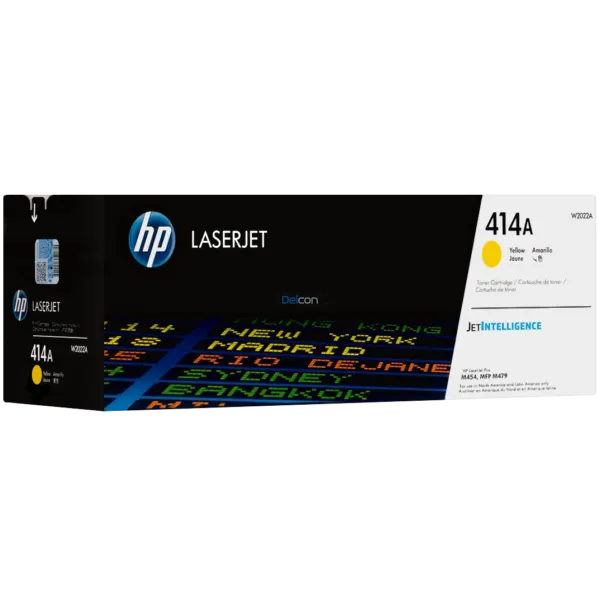 Cartucho De Tóner Hp W2022A 414A Amarillo, Para Impresoras Hp LaserJet Pro M454dw / M455dn / MFP M479fdw / M480f, Rendimiento 2,100 Páginas.