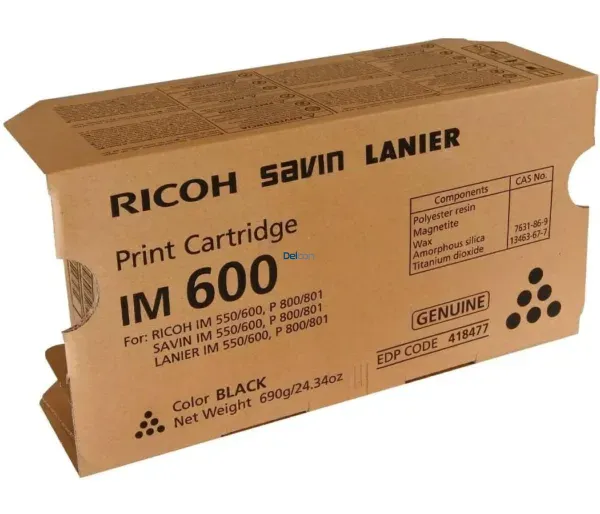 Cartucho De Tóner Original Ricoh 418477 Black, Para Impresora Multifunción Ricoh IM 550 / IM 550F / IM 600 / IM 600F / IM 600SRF, Rendimiento 25.500 Páginas.