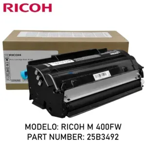 Cartucho De Toner Ricoh M 400 / M 400FW (25B3492) Black, Para Impresoras Multifunción Láser Ricoh M 400 / M 400FW, Rendimiento 20.000 Páginas.