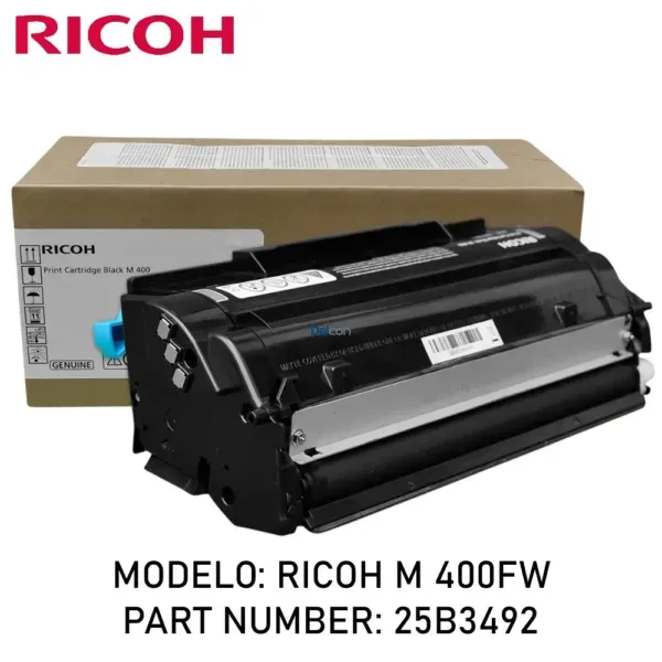 Cartucho De Toner Ricoh M 400 / M 400FW (25B3492) Black, Para Impresoras Multifunción Láser Ricoh M 400 / M 400FW, Rendimiento 20.000 Páginas.