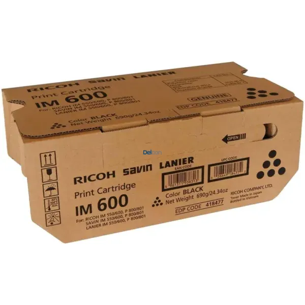 Cartucho De Tóner Original Ricoh 418477 Black, Para Impresora Multifunción Ricoh IM 550 / IM 550F / IM 600 / IM 600F / IM 600SRF, Rendimiento 25.500 Páginas.