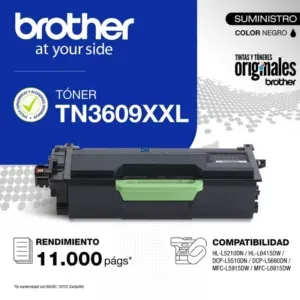 Cartucho De Toner Brother TN3609XXL Black, Para Impresoras Brother DCP-L5510DN / DCP-L5660DN / MFC-L5915DW / MFC-L6915DW, Rendimiento 11.000 Páginas.