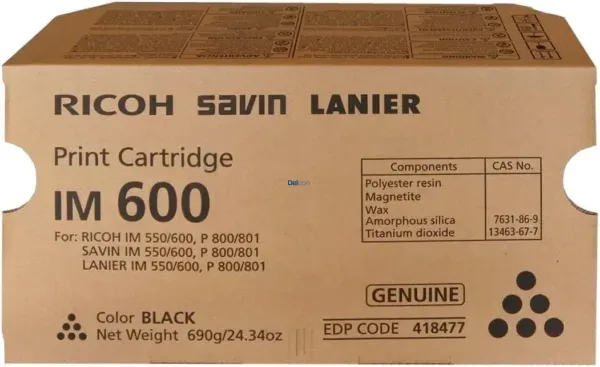 Cartucho De Tóner Original Ricoh 418477 Black, Para Impresora Multifunción Ricoh IM 550 / IM 550F / IM 600 / IM 600F / IM 600SRF, Rendimiento 25.500 Páginas.