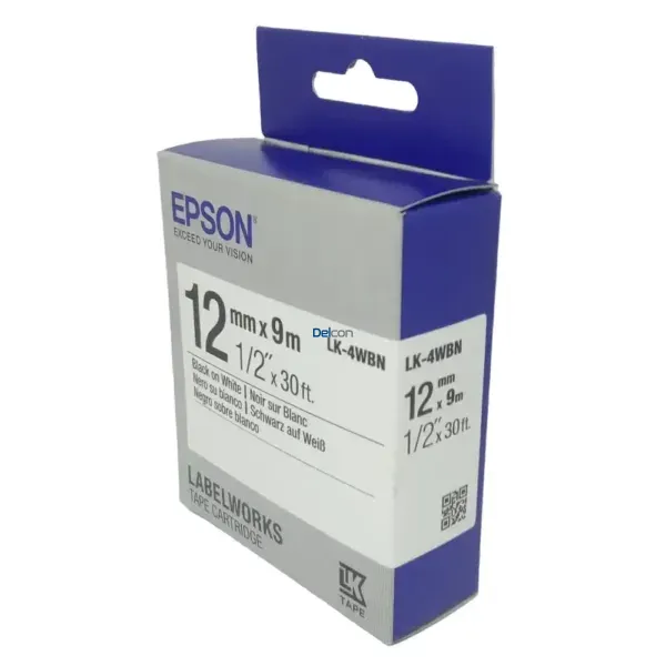 cinta-epson-labelworks-lw-300-lw-400-lw-600p-lk-4wbn-original Cinta Epson LK-4WBN Original, Para Impresora De Etiquetas Epson LabelWorks LW-300 / LW-400 / LW-600P, Ancho 12mm / Largo 9 Metros, Peso 60 Gramos.