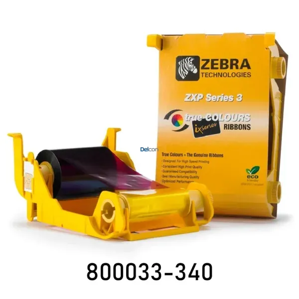 Cinta Zebra 800033-340 (RBN YMCKO ZXP 280IMG) Ribbon Color Amarillo, Magenta, Cyan, Negro, Overlay / Para Impresora De Targetas y Fotochecks Zebra ZXP Series 3.