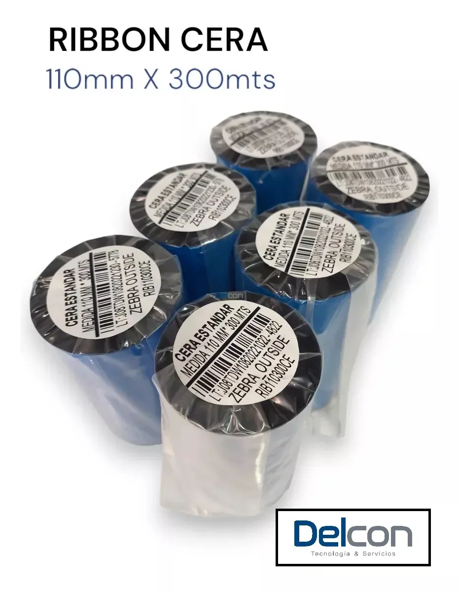 Cinta Ribbon Cera 110mm x 300mts (OUT) N1" - (M) (CINTA TT CERA-02) Para Impresoras De Etiquetas Zebra, Godex, Argox, Bixolon, Tsc y Otros.