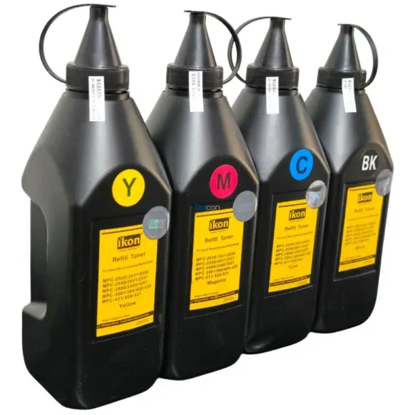 Botellas De Recarga Polvo Toner Ricoh a Color (MP C), Pack Color Negro Cyan Magenta Amarillo, Para Impresoras e Fotocopiadoras Ricoh MP C a Color.