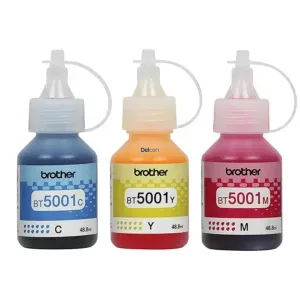 Pack Tintas Brother BT5001 3PK | BT5001C | BT5001M | BT5001Y | Color Cyan Magenta Amarillo. Para Impresoras Brother DCP-T420W-V / DCP-T426W / MFC-T4500DW.