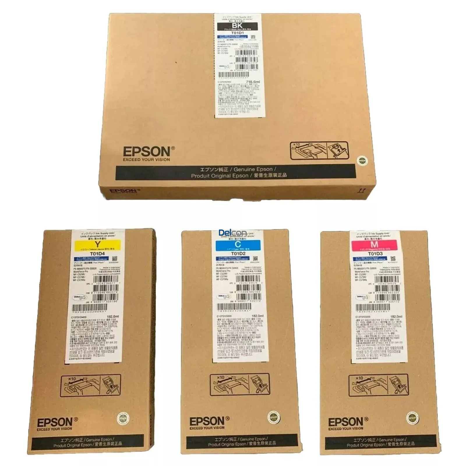 Tintas Epson T01D1 | T01D2 | T01D3 | T01D4 | Color Negro Cyan Magenta Amarillo, Para Impresoras Epson WorkForce Pro WF-C529R / WF-C579R Series.