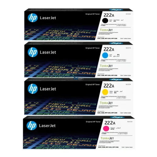 Juego De Tóner Hp 222A Color Negro Cyan Magenta Amarillo, Para Impresoras Hp LaserJet Pro 3203dw / 3204dw / MFP 3303fdw / 3288dw / 3388fdw / 3388sdw.