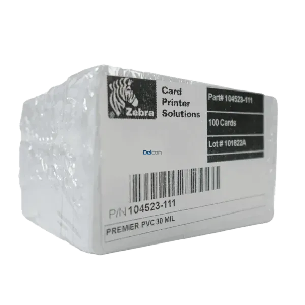 Pack Tarjetas PVC Zebra 104523-111 / PREMIER PVC 30 MIL / Para Impresión De Credenciales Carnet o Fotocheck (Paquete X 100 Unidades)