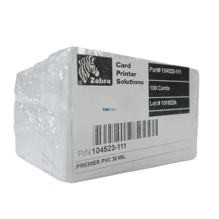 Tarjetas PVC Zebra 104523-111 / PREMIER PVC 30 MIL / Para Impresión De Credenciales Carnet o Fotocheck (Paquete X 100 Unidades)