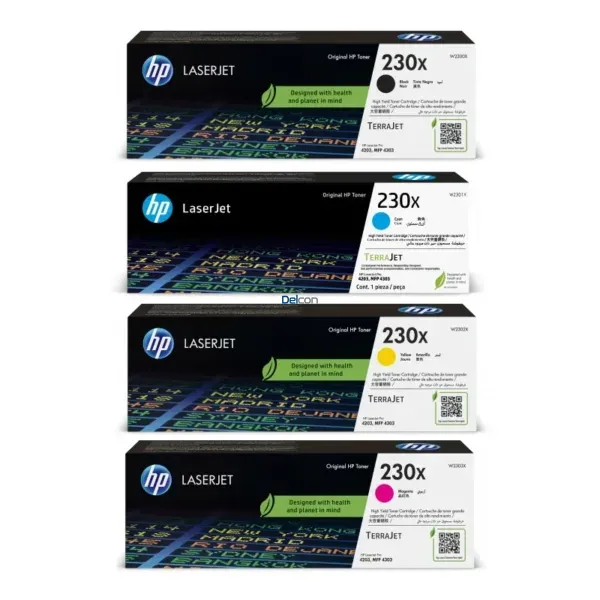 Toner Hp 230X [W2300X] [W2301X] [W2302X] [W2303X] Para Impresoras HP Color LaserJet Pro 4203dw / MFP 4303fdw, Color Negro Cyan Magenta Amarillo.