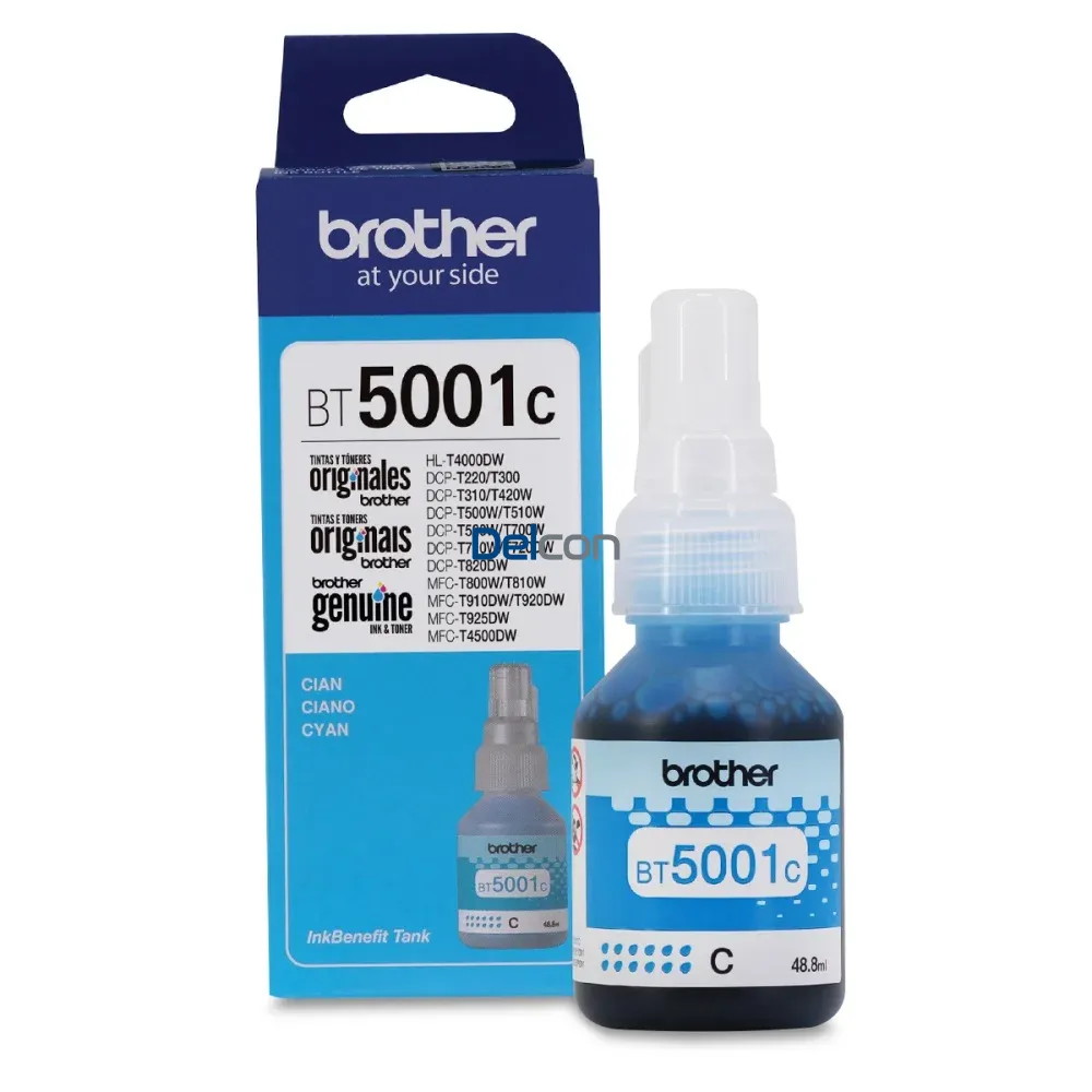 Tinta Brother BT5001C Cyan . Compatible Con Impresoras Brother T420W-V / T426W / T910DW / T920DW / T4500DW. Rendimiento 5.000 Páginas.