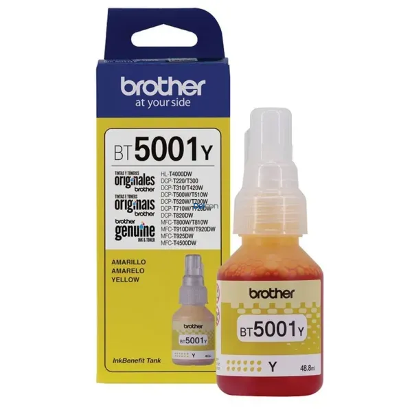 Tinta Brother BT5001Y Amarillo. Compatible Con Impresoras Brother T420W-V / T426W / T910DW / T920DW / T4500DW. Rendimiento 5.000 Páginas.