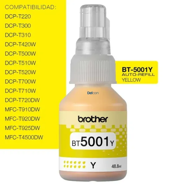 Tinta Brother BT5001Y Amarillo. Compatible Con Impresoras Brother T420W-V / T426W / T910DW / T920DW / T4500DW. Rendimiento 5.000 Páginas.