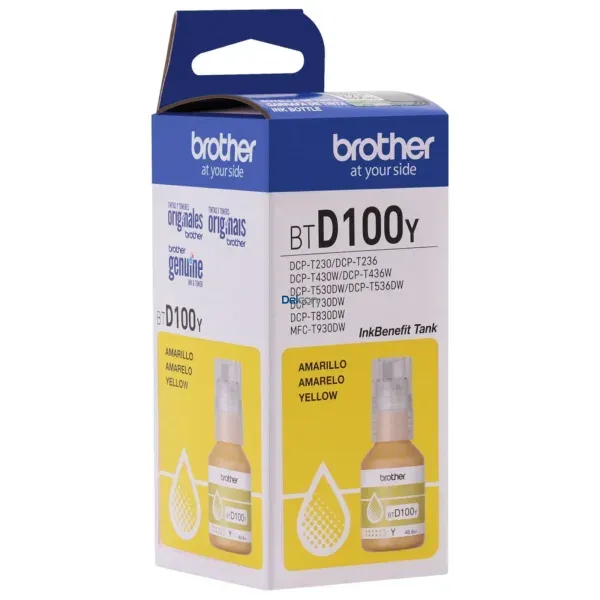 Botella De Tinta Brother BTD100Y DCP-T230 / DCP-T430W / DCP-T530DW / DCP-T730DW / DCP-T830DW / MFC-T930DW (48.8ml) Color Amarillo.