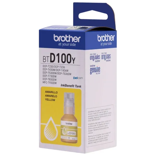 Botella De Tinta Brother BTD100Y DCP-T230 / DCP-T430W / DCP-T530DW / DCP-T730DW / DCP-T830DW / MFC-T930DW (48.8ml) Color Amarillo.
