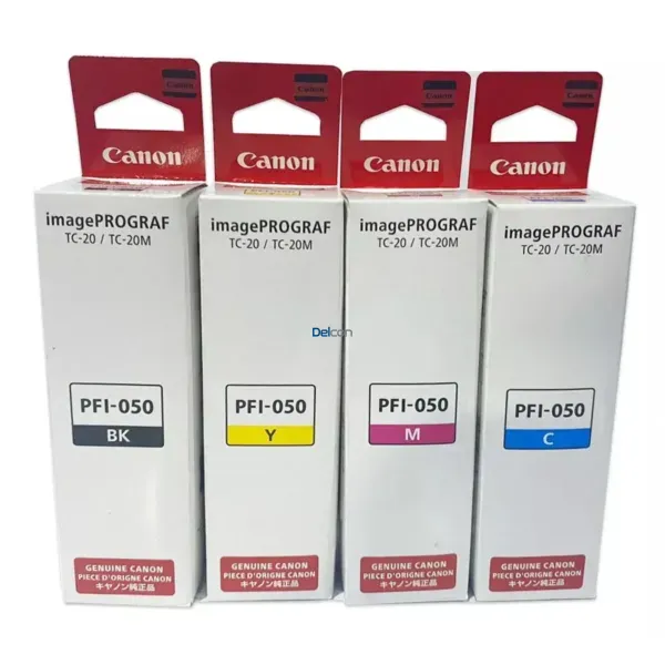 Tintas Canon PFI-050 Color Negro Cyan Magenta Amarillo, Para Impresora / Plotter Canon ImagePROGRAF TC-20 / iPF TC-20M (Juego Completo)