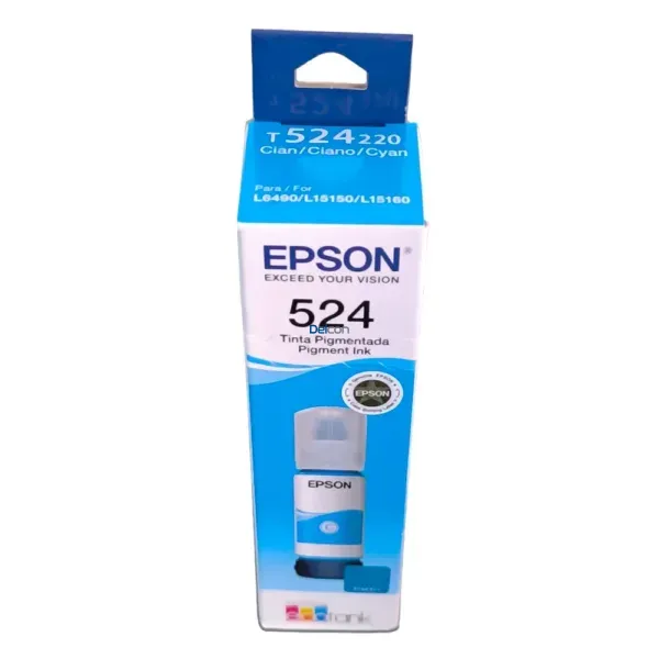 Botella De Tinta Epson T524220-AL [T524] Color Cyan, Compatible Con Impresoras Epson EcoTank L15150 / L15160, Rendimiento 6.000 Páginas.