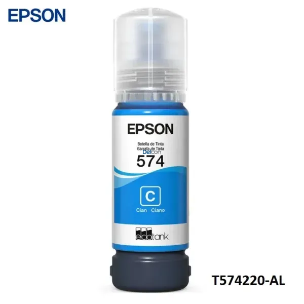 Botella De Tinta Epson T574220-AL [574] Color Cian, Para Impresoras Epson EcoTank L8050 / L18050, Rendimiento 7.300 Páginas.