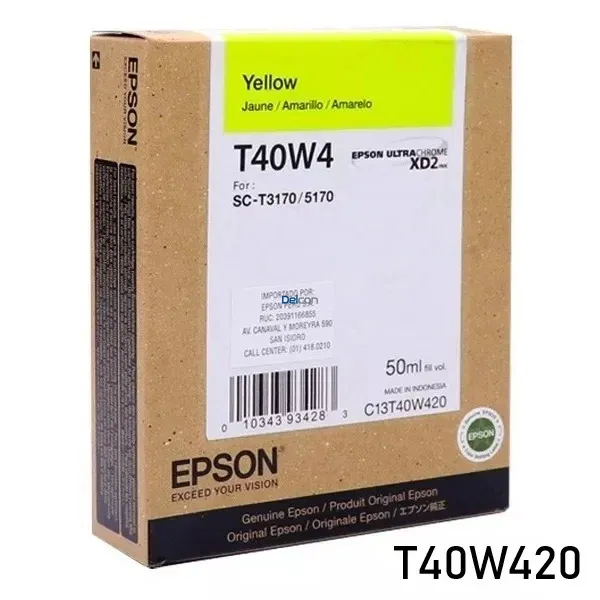 Tinta Epson T40W420 [T40W4] (50 ml) Color Amarillo, Para Impresoras e Plotter Epson SureColor SC-T2170 / SC-T3170 / SC-T3170M / SC-T5170 / SC-T5170M.
