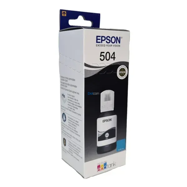 Botella De Tinta Epson T504120-AL Color Negro, Compatible Con Impresoras Epson Ecotank L4150 / L4160 / L4260 / L6270/ L14150, Rendimiento 7.500 Páginas.