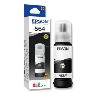 Tinta Epson T554120-AL [554] (BK) Color Negro Pigmentado, Para Impresoras Fotográficas Epson EcoTank L8160 / L8180, Rendimiento 6.800 Páginas.