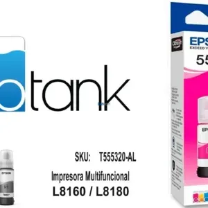 Botella De Tinta Epson T555320-AL [555] Color Magenta, Para Impresoras Fotográficas Epson EcoTank L8160 / L8180, Rendimiento 6.200 Páginas.