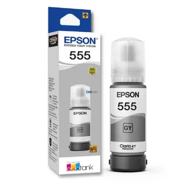 Botella De Tinta Epson T555520-AL [555] Color Gris, Para Impresoras Fotográficas Epson EcoTank L8160 / L8180, Rendimiento 6.200 Páginas.