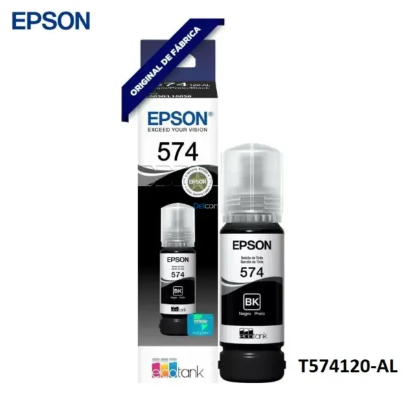 Botella De Tinta Epson T574120-AL [574] Color Negro, Para Impresoras Epson EcoTank L8050 / L18050, Rendimiento 7.300 Páginas.