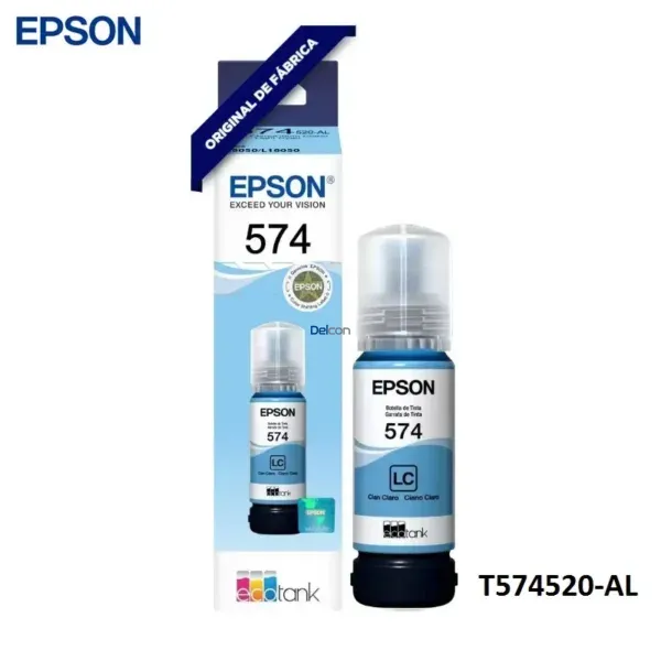 Botella De Tinta Epson T574520-AL [574] Color Cian Claro, Para Impresoras Epson EcoTank L8050 / L18050, Rendimiento 7.300 Páginas.