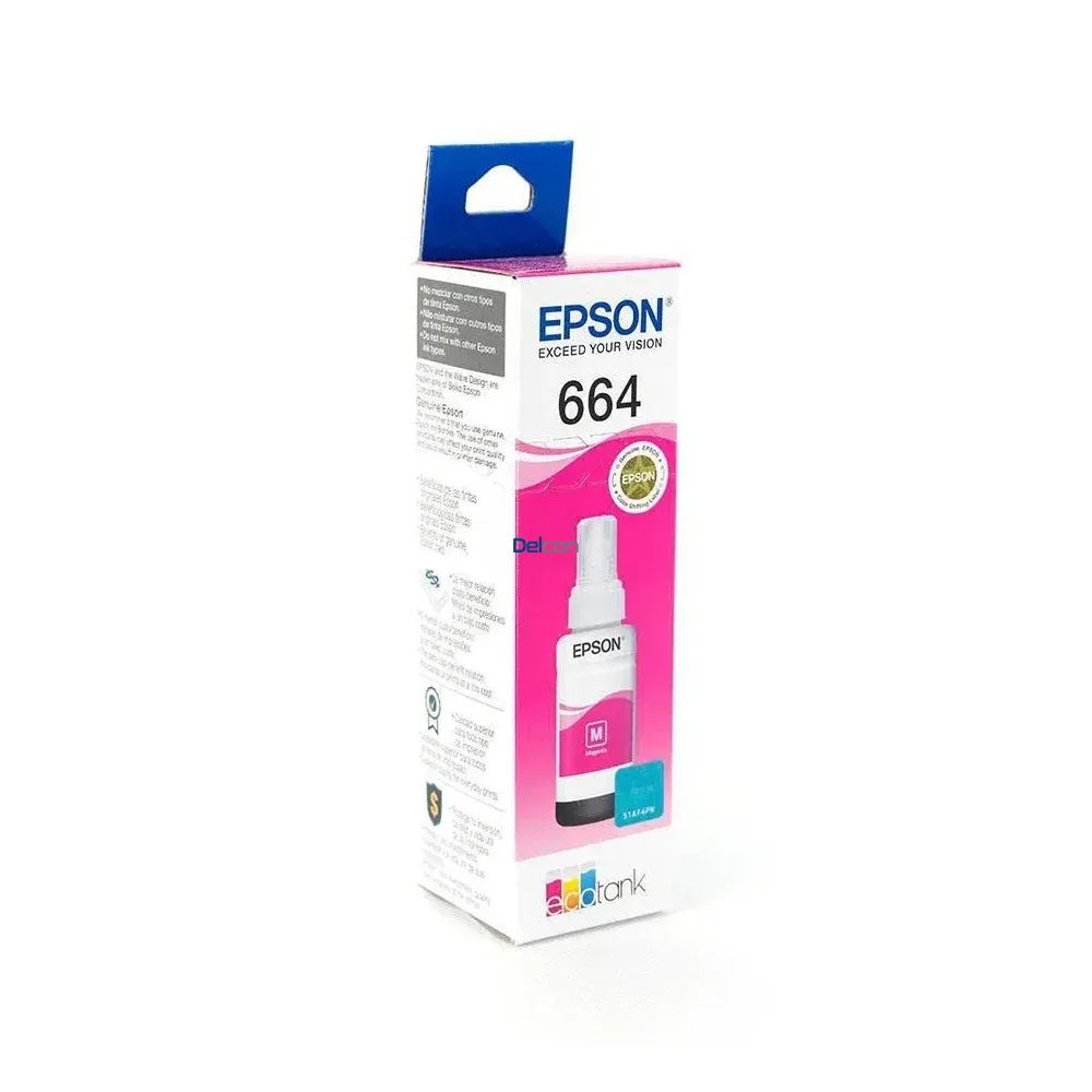 Tinta Epson T664320-AL EcoTank L210 / L220 / L310 / L350 / L365 / L380 / L395 / L455 / L475 / L495 / L575 Color Magenta, Rendimiento 4.000 Páginas.