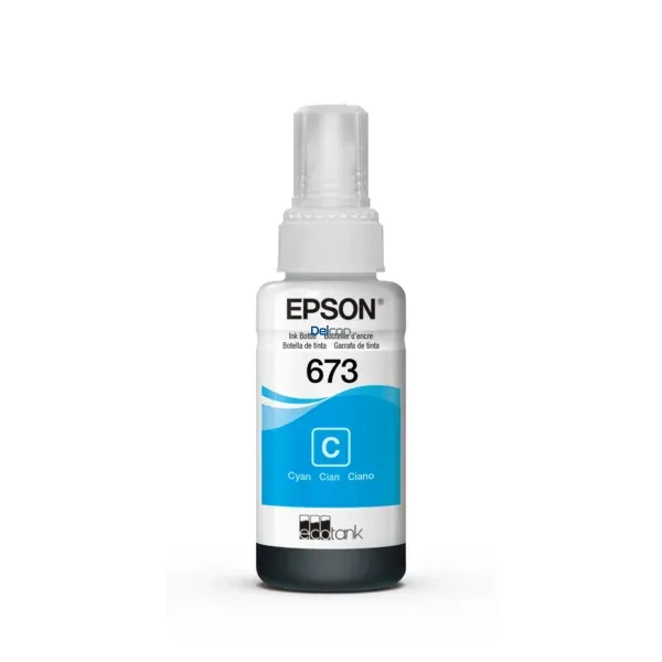 Botella De Tinta Epson T673220-AL [673] Color Cyan, Para Impresoras Epson EcoTank L800 / L805 / L810 / L850 / L1800, Rendimiento 6.500 Páginas.