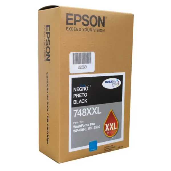 Tinta Epson T748XXL120-AL [748XXL] (202 ml) Color Negro, Para Impresoras Epson WorkForce Pro WF-6090 / WF-6590, Rendimiento 10,000 Páginas.